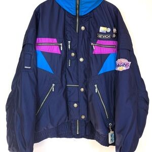 VTG Nevica Racing Color Block Snow Ski Suit Recco Blue Men's Jacket 42 Pants 34